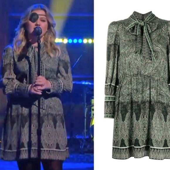 NWT $395 Alice + Olivia Tanisha Tie-Neck Mini Dress in Green Paisley - size 0! - Picture 7 of 11